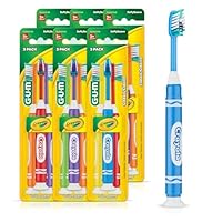 GUM Crayola Marker Children’s Toothbrush, Soft Bristled Kids’ Toothbrush Set Age 5+, Suction Cup Base, 3ct (6pk)