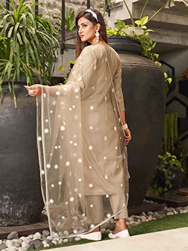 Image of Womanista Women's Floral Embroidered Chikankari Pure Cotton Kurta Trouser With Dupatta Set (Kurtaset 1121)