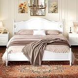 VOOTOLOVER King Retro Wood Bed, 500lb Capacity Platform Bed Frame