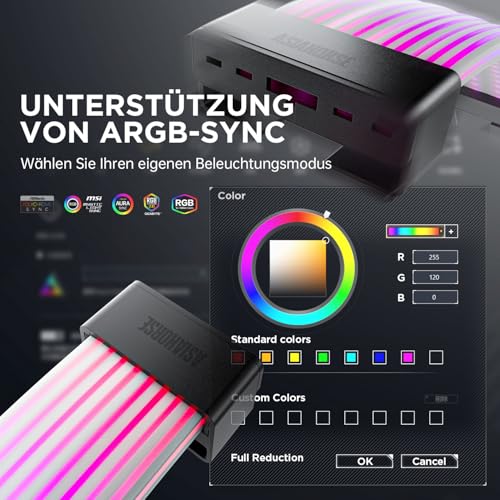 AsiaHorse ARGB PSU Kabelabdeckungskit, Aurora RGB Stromverlängerungskabelabdeckungskit für Motherboard und GPU PC Kabel, 5V 3Pin ARGB SYNC… – Ansicht 3