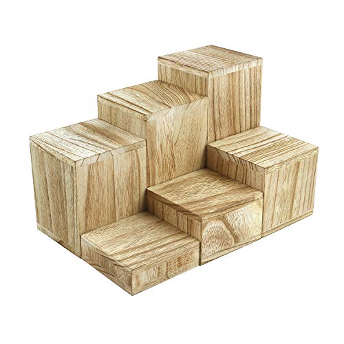 Mooca Wooden 6 Pcs Square Risers For Display Jewelry And Accessories Display Stand Wooden Display Risers, Wood Jewelry Risers Wood Figurine Display Risers, Oak #TOP1