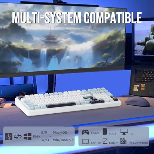 Image of EPOMAKER x Aula F99 Wireless Mechanical Keyboard, Gasket Custom Keyboard with Hot Exchange, Padded, Bluetooth, 8000mAh, NKRO, RGB, for Gaming /Win /Mac(F99 Blue, Graywood Switch)