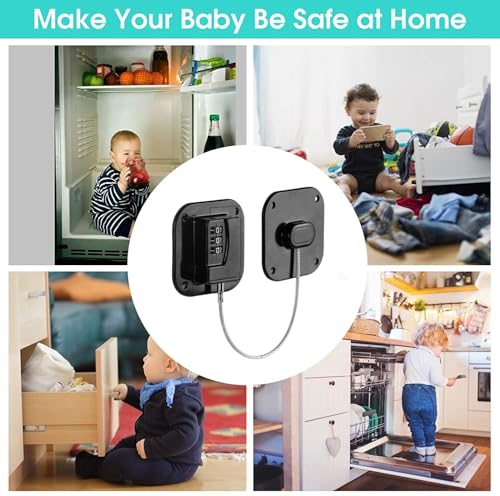 2 Pack Refrigerator Lock - Heavy Duty Combination Fridge Lock, Child/Baby Proofing Tool for Cabinets, Closets, Drawers, Window and More, Easy Install and Use (Black) by Teilybao - Image 2