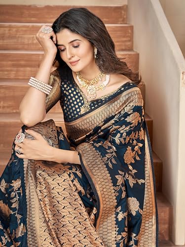 Image of Mehrang Cotton Banarasi Silk Saree for Women With Unstitched Blouse Piece