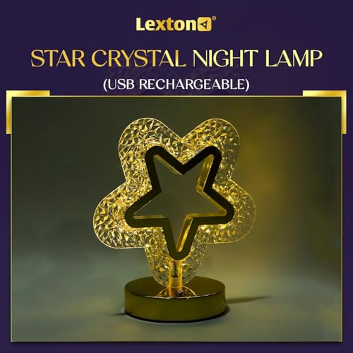 Image of Lexton Star Crystal Night Lamp | 3 Level Brightness | Soft Glow LED Table Light for Home, Bedroom & Living Room | USB Rechargeable | Great for Gifting & Decoration (Pack of 1)