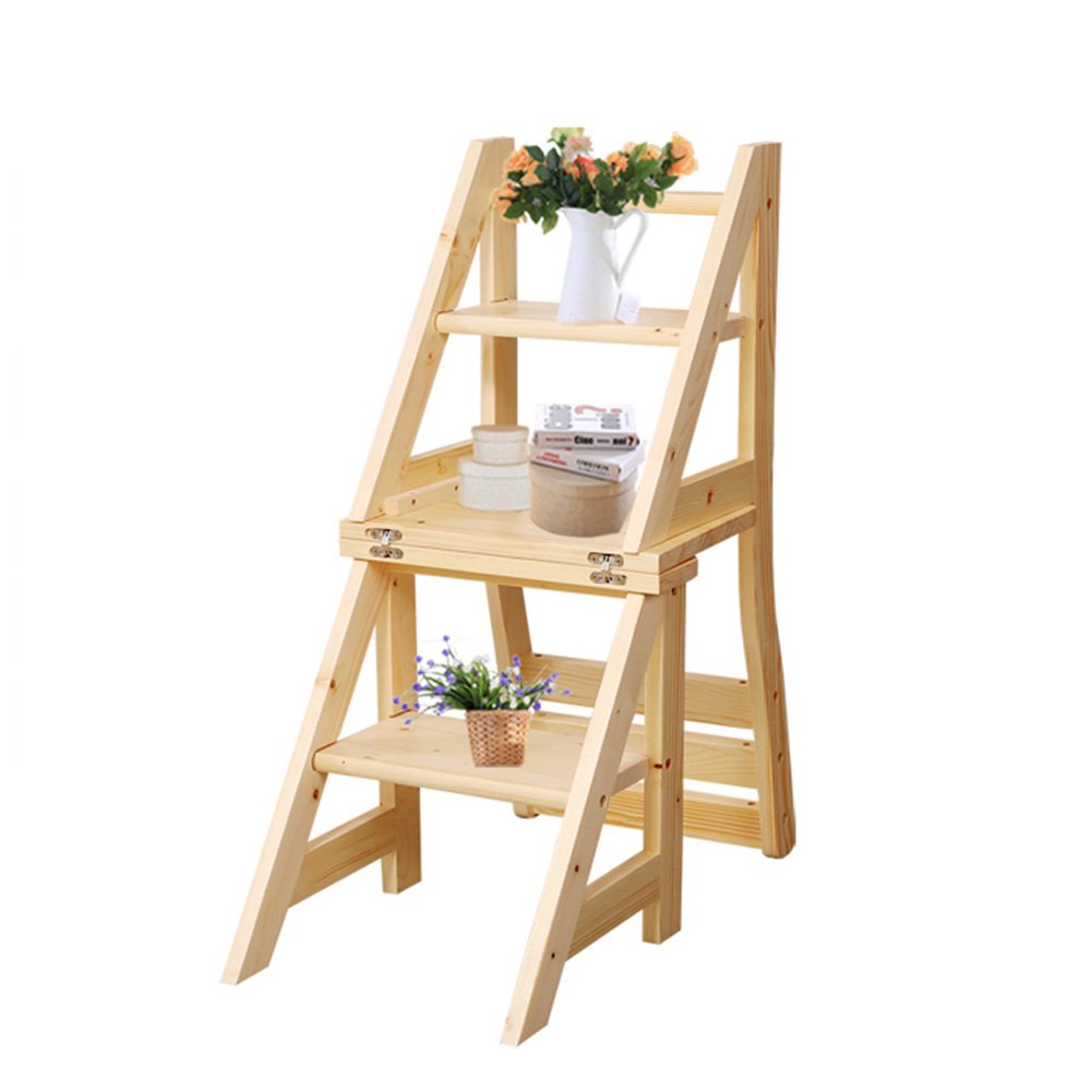 Taburete de escalera plegable LUNEZY de madera maciza con 3 peldaños para hogar