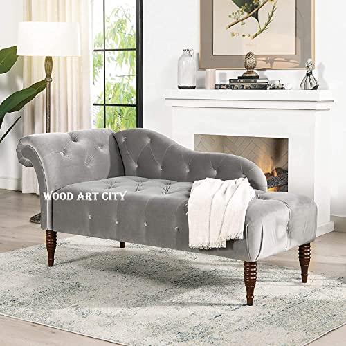 Image of Luxury Velvet 2 Seater Chaise Lounge Sofa - Tufted Chesterfield Modern Couch with Button Tufted Back Elegant Lounge Couch for Living Room, Bedroom, Office