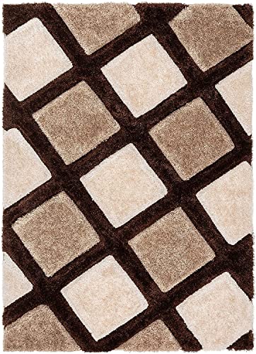 Image of Naze Modern Geometric Area Rug, Shag Texture, Multi-Colour Pattern with Extra Softness and Smooth, Silky Feel, for Living Room Carpet, Etc.clr-(Coffee B /X 3D),1, Size 5x8 feet