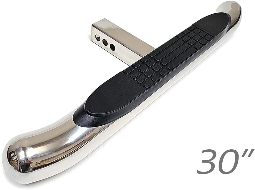 Polished Chrome 30" Towing Hitch Trailer Tow Hitch Step Bar 3" Round Curved Rear Bumper Guard for 2" Receiver SUV Pickup Truck