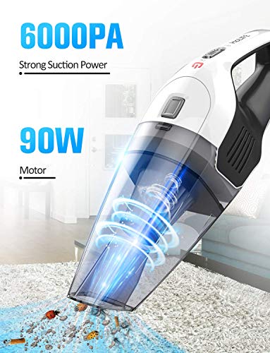 Holife Handheld Vacuum Cleaner Cordless, Lightweight Stainless Steel Filter Hand Held Vac with Rechargeable 2200mAh Lithium Battery, 30mins Hand Vacuum for Car Pet Hair - Thumbnail 2