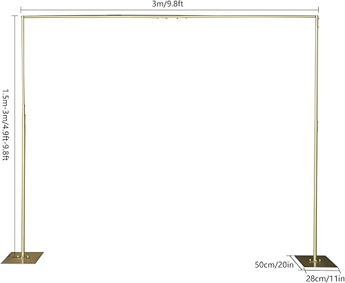 Miniatura 5 de Sistema de soporte de fondo de arco de boda de metal grande, kit de tubo profesional resistente para telón de fondo con base de acero (dorado de 4.9