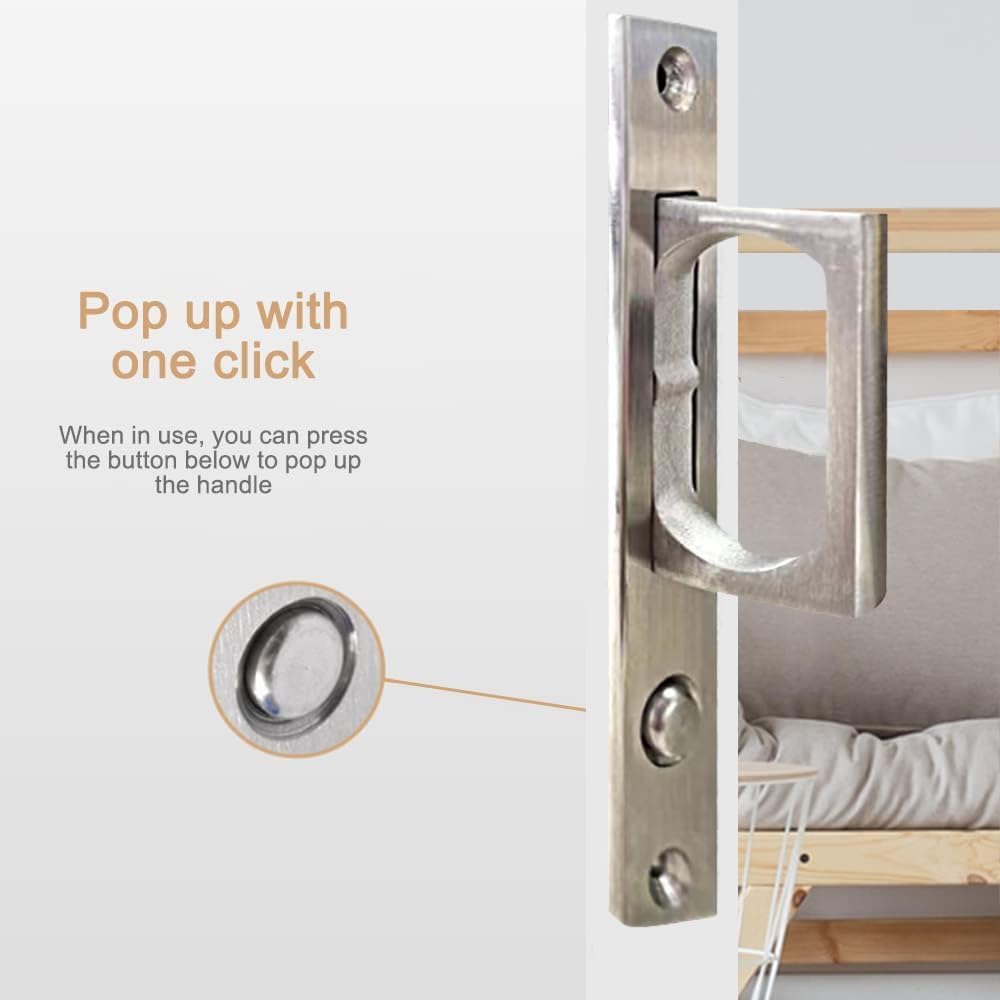 LWZH Brushed Nickel Pocket Door Edge Pull with Push Automatic Bounce Switch,Sliding Door Pull Hardware, Flush Hidden Handle（Silver）