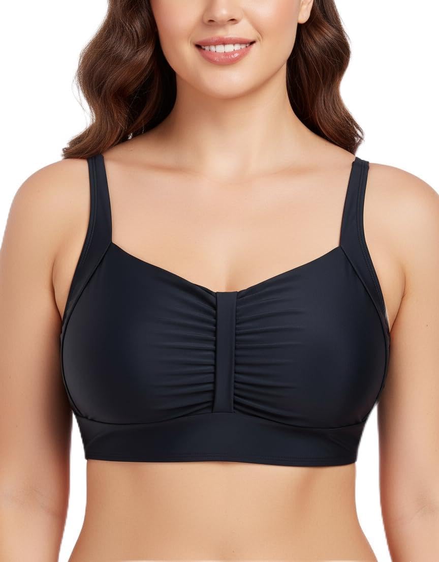 Ocean Blues Women's Plus Size Ruched Bikini Top Square Neck Swimsuit Tops Padded Bathing Suits Sport Bra