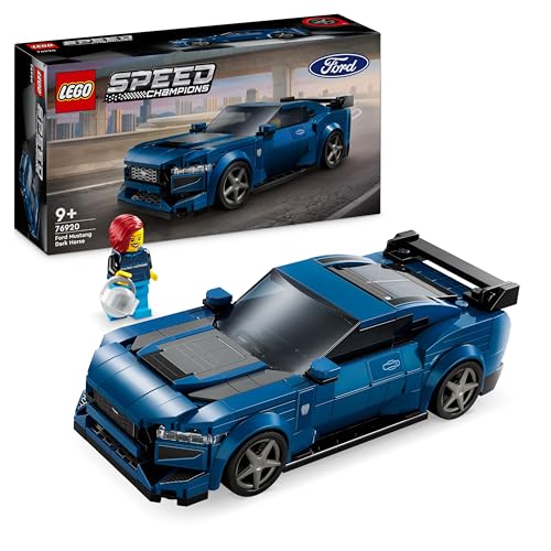 LEGO Speed Champions Deportivo Ford Mustang Dark Horse Coche de Juguete Azul para Construir, Maqueta de Vehículo con Minifigura de Piloto, Regalo para Niños y Niñas de 9 Años o Más 76920