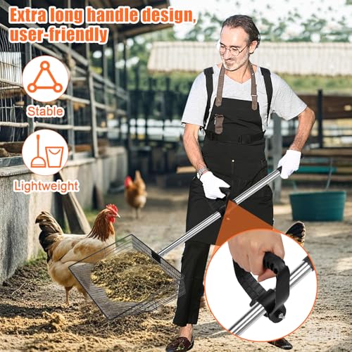 Image of 15 inch Large Chicken Poop Scooper with Ergonomic Grip, 6 in 1 Detachable Chicken Scooper for Poop Shovel (20 to 79 inch), Stainless Steel Sifting Shovel for Chicken Coop /Goat Stall /Stable Cleaning Tool