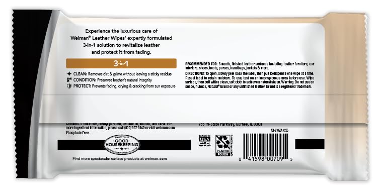 Weiman Leather Cleaner and Conditioner Wipes & Microfiber Towel Kit, Clean, Condition and Restores Leather Surfaces, UV Shield Prevent Cracking & Fading of Leather Furniture, Car Seats, Shoes & Purse - image 7