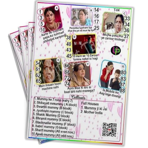 Image of Bollywood Tambola Tickets | Moms Edition Theme Housie Tambola Themed Bingo Game | Kitty Party Theme Housie Tickets | English | for Family & Friends (Set of 15 Tickets)