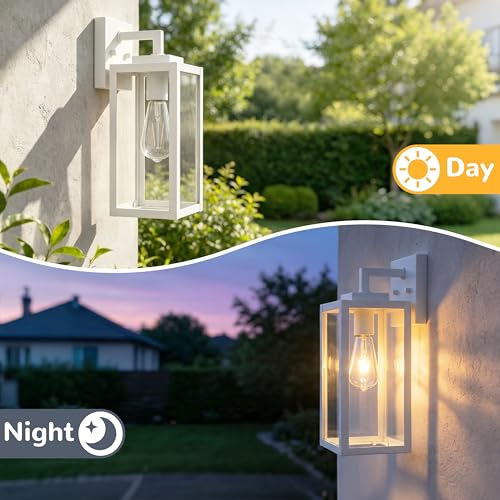 Image of Outdoor Wall Sconce 2 Pack, White Large Exterior Waterproof Wall Light Fixtures, Anti-Rust Porch Lights Outdoor with E26 Socket & Tempered Glass, Modern Outside Lights for House Front Door Patio, 15''