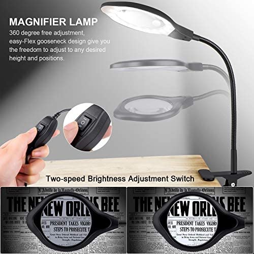 Veemagni Lupa 10X Con Luz, 5 Modos De Color, Lámpara De Escritorio 2 En 1 Regulable Y Abrazadera Lupa Iluminada Led Con Luz Y Soporte Manos Libres
