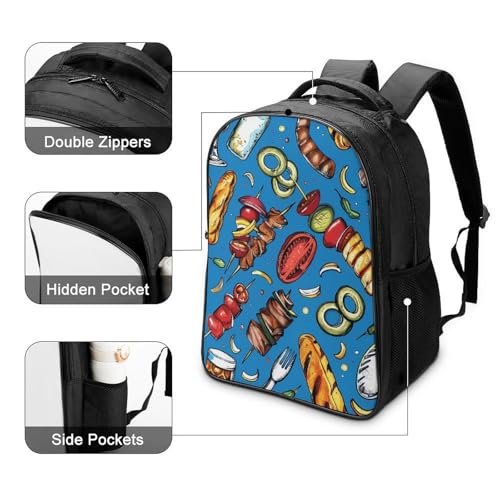 Food Barbecue Beers Funny 16 Inch Backpack for Men Women Casual Daypack with 2 Compartment for Travel Work4