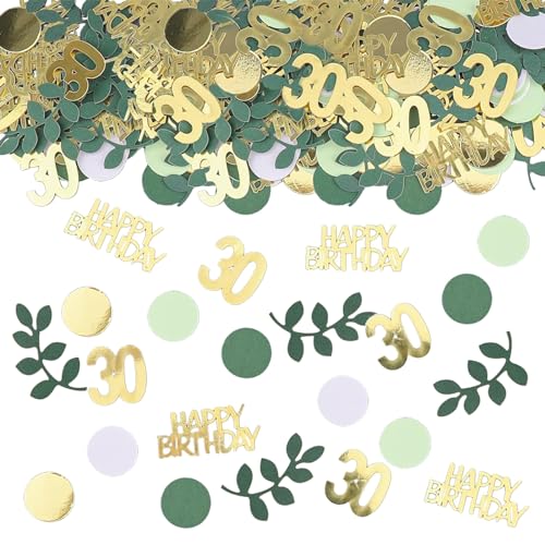 Image of Sage Green 30th Happy Birthday Confetti, Table Decorations Green Gold Foil Scatter Cake Confetti for 30th Birthday Her Him Party Decor 230 Pcs