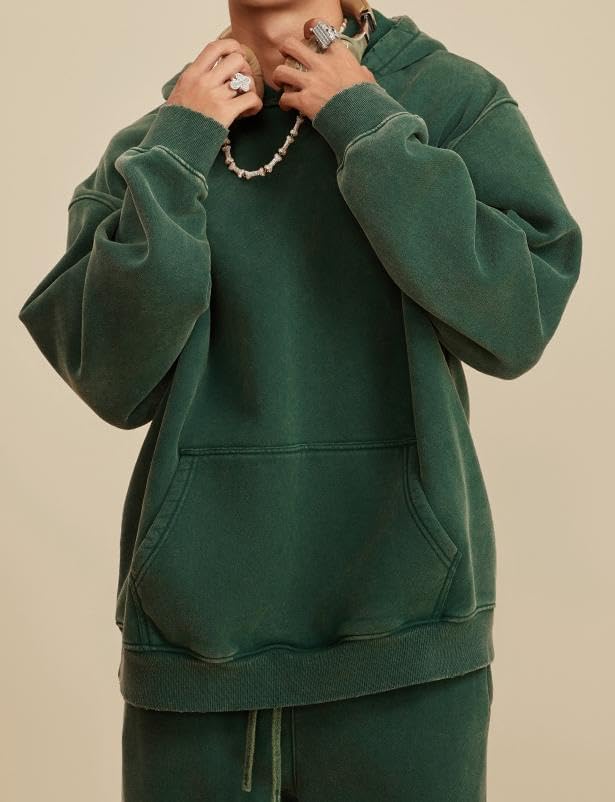 Womens Acid Wash Oversized Hoodie Unisex Couples Heavyweight Fleece Vintage Hoodies Baggy Pullover Sweatshirt - Image 5