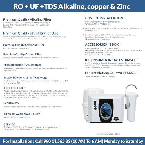 Image of Aquatec Plus - Smart Pure - UTS Under Sink Storage pressure tank 12 L RO+UF+TDS + Alkaline + Copper + Zinc Water Purifier (Off-White) Works up to 3500 TDS