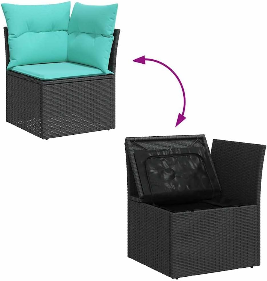 6 Piece Black Poly Rattan Garden Sofa Set with Cushions, Water-Resistant Storage Bag, Removable Washable Covers, Versatile Footstool, Durable Steel Frame for Patio Backyard