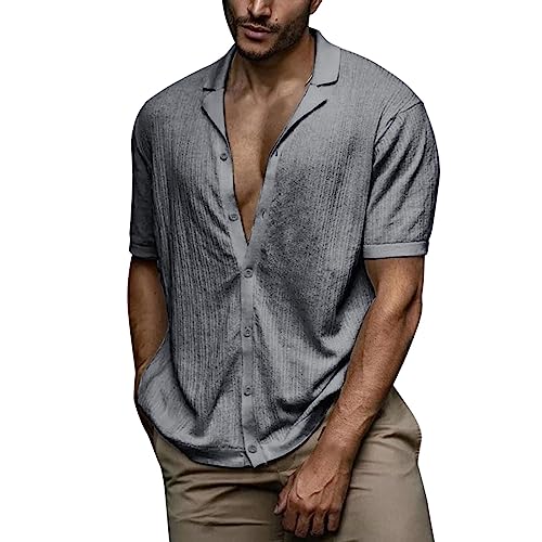 Camisa hawaiana para hombre de manga corta para verano, camisa de ocio monocolor, polo Kuban con cuello de playa, camisa de manga corta suave, camisa de rayas con estructura de playa, camisas