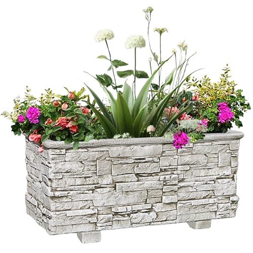 Garden Pley - Maceteros Grandes Exterior - Jardineras Exterior Grandes de Hormigon, Jardinera Rectangular de Lajas Decorativas, 90 x 42 x 39 cm. (1, Ceniza)