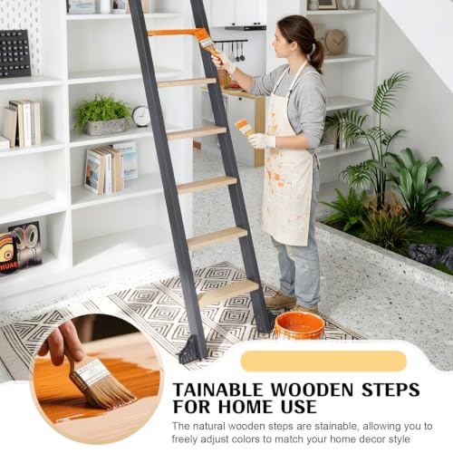 Image of Fredbeck 9ft,108in Library Ladder Carbon Steel Frame Wooden Step,for Loft