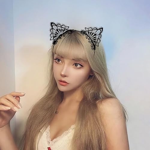 Oarkive Cat Ears Black Cat Ears Women Cat Ears Headband Lace Cat Ears Headband Halloween Cat Headbands For Women Kitten Ears Small Cat Ears For Halloween Cosplay Costume Party Girls Womens Adult thumb #6