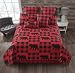Virah Bella Buffalo Red Plaid Black Bear 3pc Full/Queen Quilt Set, Lodge Cabin Checks Bedding