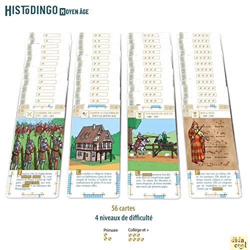 Aritma - HISTODINGO : Moyen-Âge - Jeu de Société Éducatif pour Enfant dès 8 Ans - 7 Jeux d'Histoires - Niveau CE2/CM1/CM2 - Jouer en Classe ou en Famille - 2 à 8 Joueurs - 30 Min - Version Française