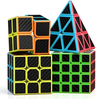 ROXENDA Magiczna Kostka, Speed Cube Set z Kostka Prędkości 2x2 3x3 4x4 Piramida (Włókno Węglowe)