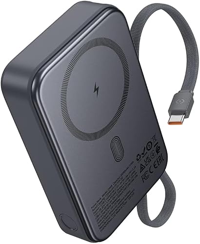 Q44A 20000 mAh Magnetic Wireless Charging 15W Power Bank PD 45W with USB-C Cable Charge 50% in 30Mins Compatible with Android and iOS Devices-Grey