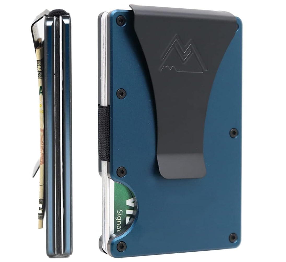 Minimalist Wallet for Men & Women - Slim RFID Wallet, Scratch Resistant, Credit Card Holder & Money Clip, Easily Removable Money & Cards, (Matte Navy Blue)