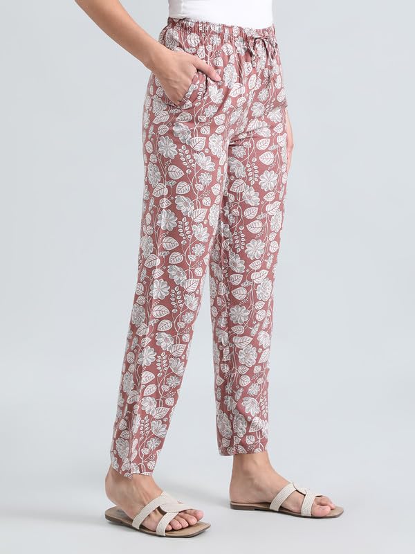 Image of GO COLORS Women Printed Woven Viscose Mid Rise Lounge Pants