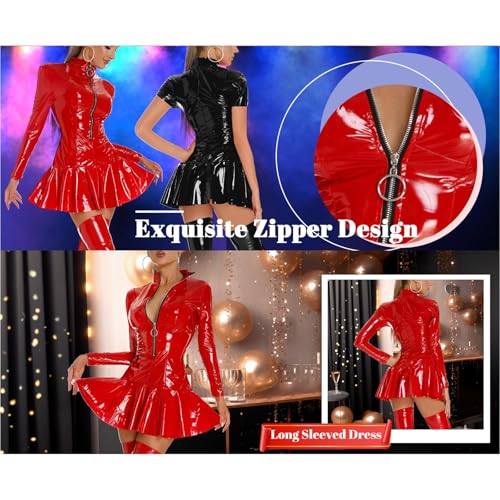 Mini robe en latex catsuit avec fermeture éclair clubwear - 2