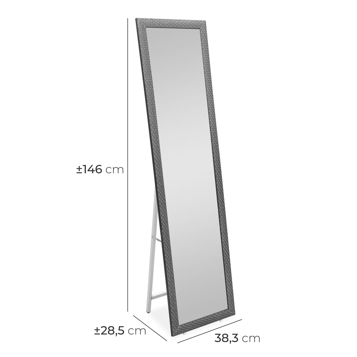 Homey Espejo Alto de Cuerpo Entero Rectangular de Pie, Modelo Grester, Decorativo, Práctico y Funcional, Medidas: 146 cm Alto x 38,3 cm Ancho x 28,5 cm Fondo