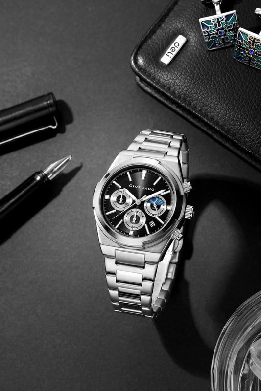 Image of Giordano Luxury Multifunction Quartz Watch for Men with Round Dial, Triple Sub-Dials, Moonphase Display, Date Window, Water Resistant and Stainless Steel Strap - GZ-50152