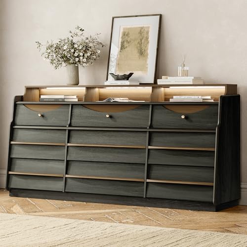 63" W 9-Drawer Black Dresser for Bedroom, Modern Wood Chest