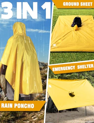 ANYOO Leichter Regenponcho Wasserdichter Regenjacken Ripstop Atmungsaktiver Mehrzweck Regenmantel mit Kapuze Faltbare Schutzdecke Unterschlupf für im Freien Camping Wandern, Gelb, Einheitsgröße