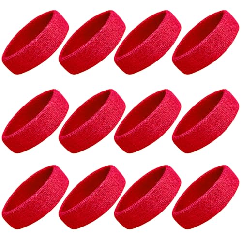 Image of Sweatbands Sport Headbands for Men & Women, 12 Pcs Sweat Head Bands Moisture Wicking Sport Headband Cotton Sweatbands for Basketball, Athletic Exercise, Running