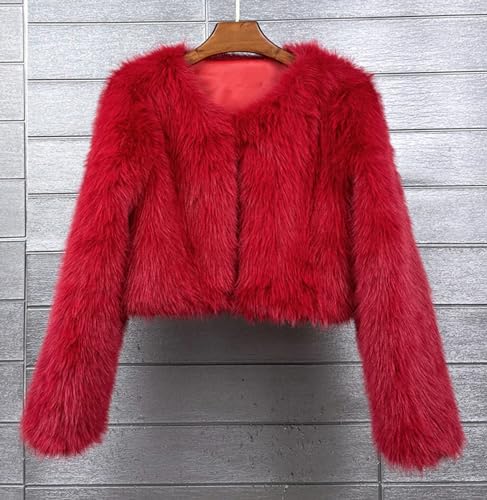 Women's Warm Fluffy Faux Fur Cropped Jackets Shaggy Short Coats Fuzzy Overwear2