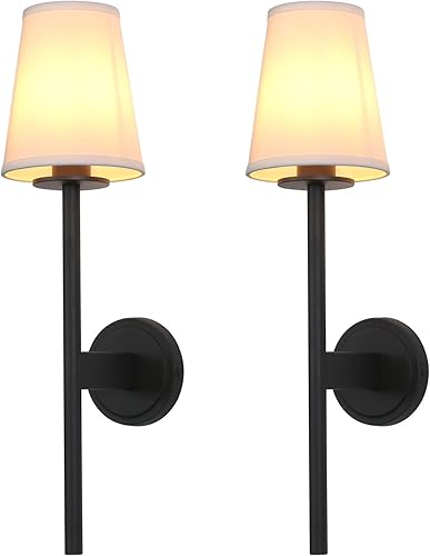 Miniatura 10 de PERMO Juego de 2 apliques de pared modernos y elegantes vintage con pantalla de tela blanca acampanada, pantalla de sala de estar, mesita de noche,