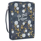 Christian Art Gifts Men/Women's Bible Cover Be Still & Know Psalm 46:10, Navy Canvas, Medium
