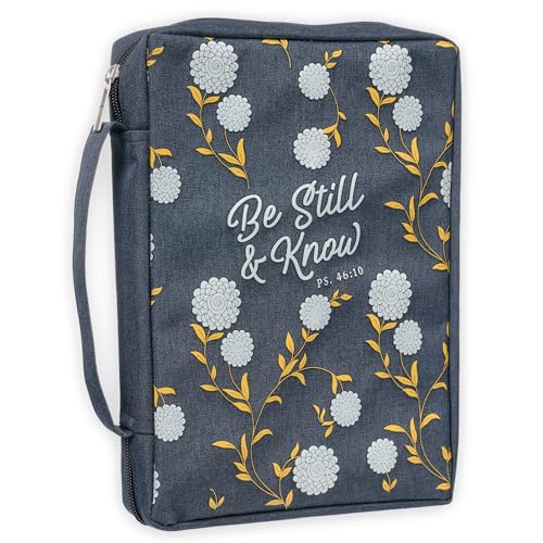 Christian Art Gifts Men/Women's Bible Cover Be Still & Know Psalm 46:10, Navy Canvas, Medium