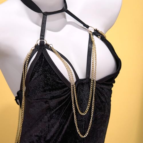 Women Sexy Dress,Halter Hollow Out Backless Sleeveless Fishtail Dress with Gold Chain Decor for Women2