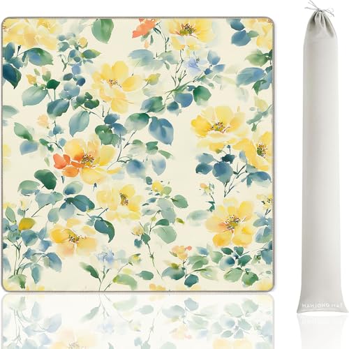 Tapete de Mahjong Acuarela Floral Amarillo/Cian 33x33 in